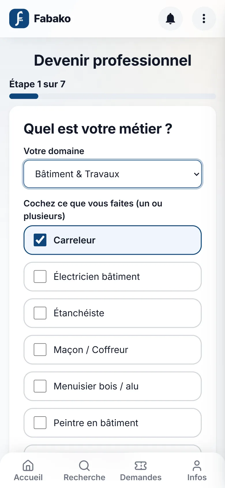 Une étape du parcours pour devenir professionnel sur Fabako